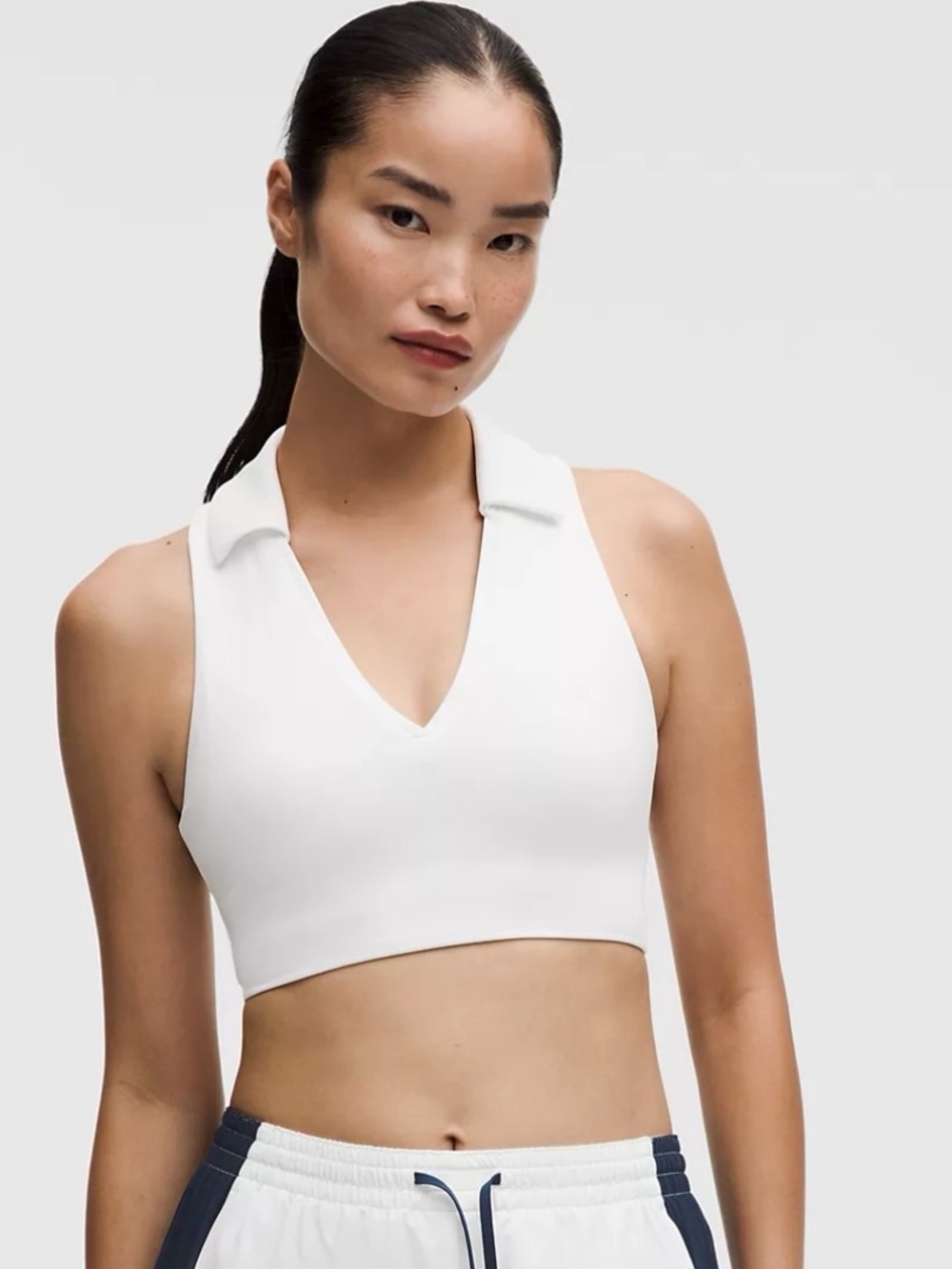 lululemon athletica collared tennis longline bra in white